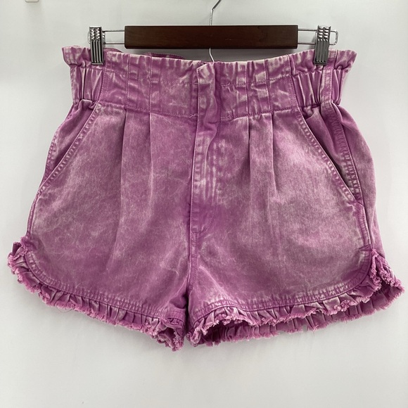 Tgla Pants - High Waist Pink Ruffled Women's Cotton Shorts